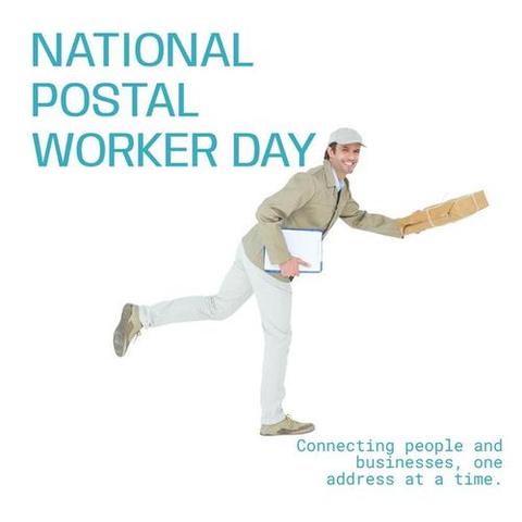 Composition Of National Postal Worker Day Text Over Caucasian Courier