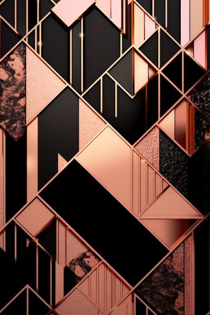 Shiny Rose Gold And Black Angular Tiles Created Using Generative Ai