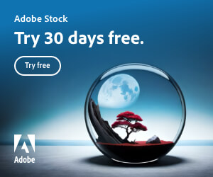 Adobe Stock promotional interface showcasing an offer for up to 25 free assets, including music and video. Features graphic design and creative elements.