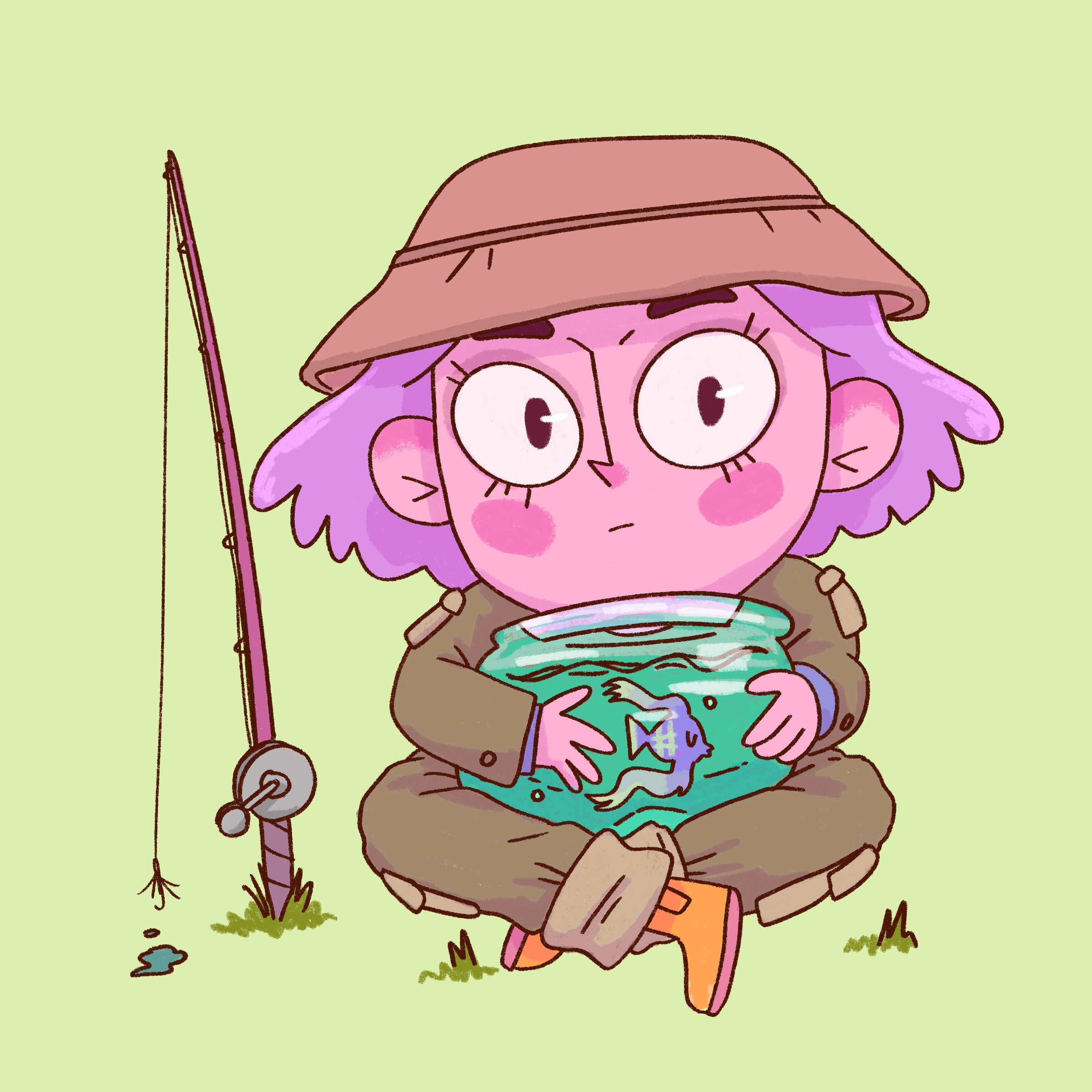 Cute fishing gear character illustration