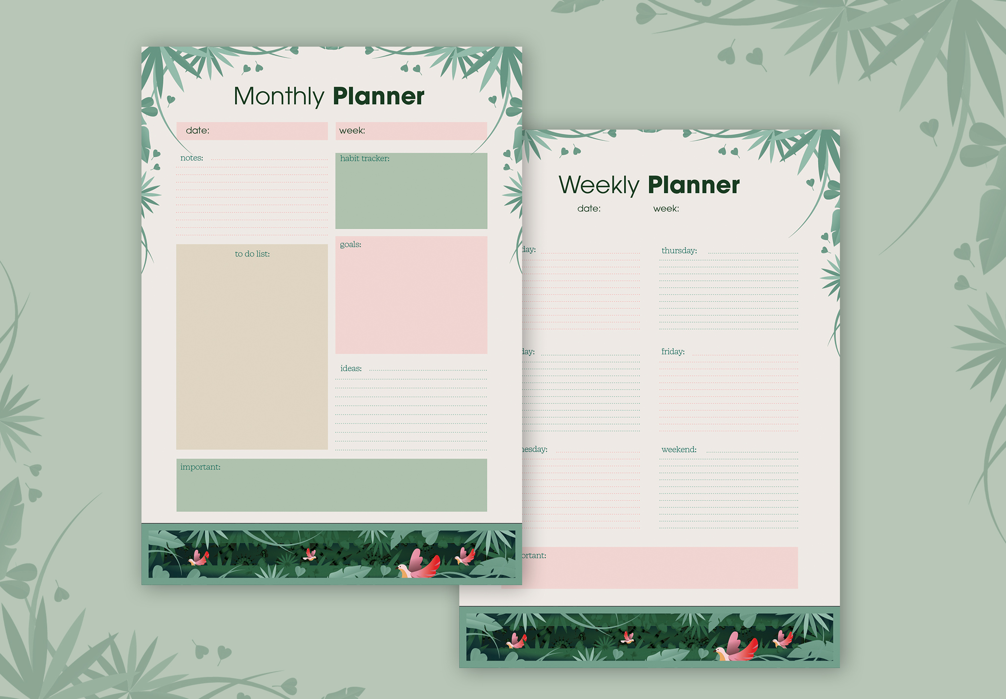 Tropical layered paper planner set - Adobe templates