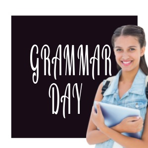 Grammar day, woman with digital tablet smiling at camera - How colour affects our decisions - Image