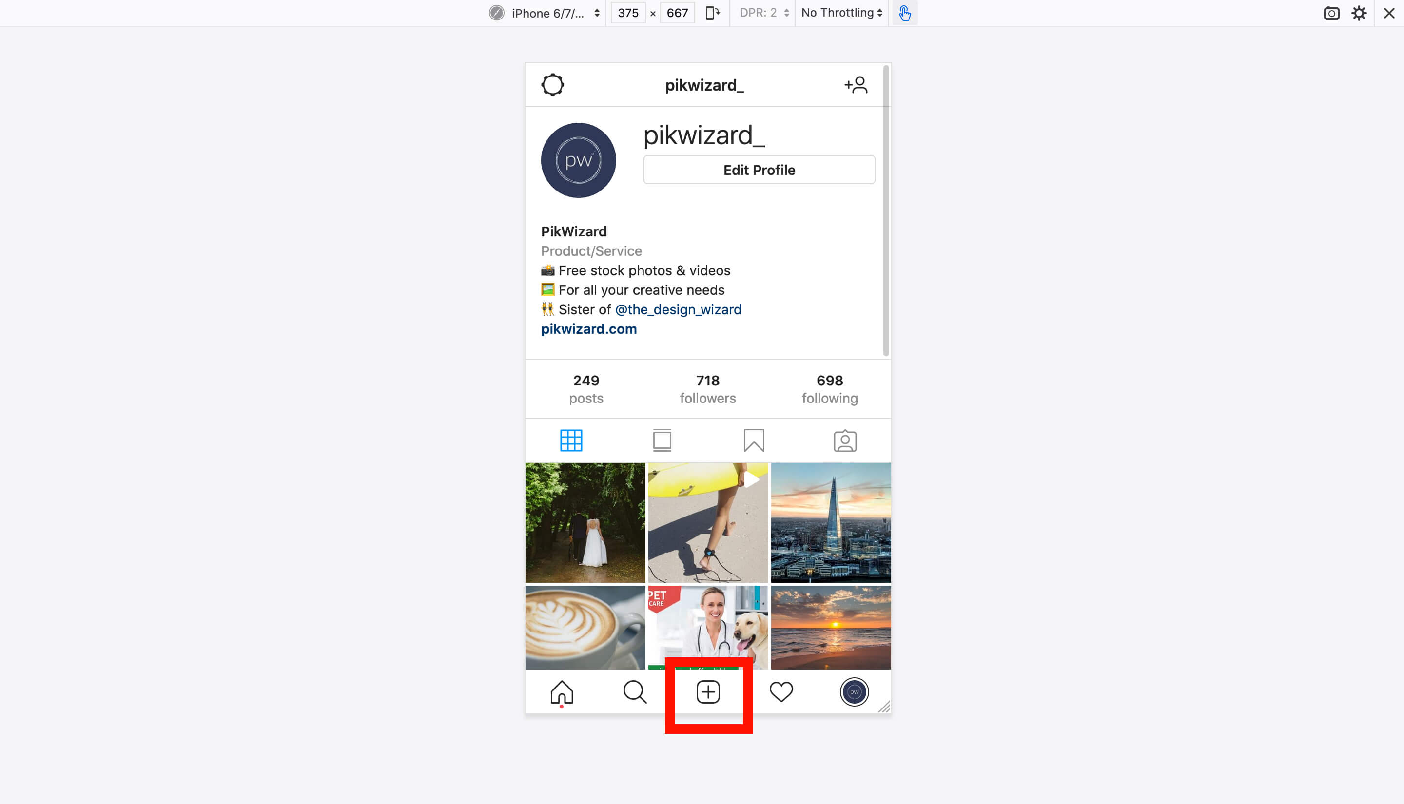 iPhone view of Instagram on Firefox, refreshed with Instagram buttons - A complete beginner's guide on how to post on Instagram from a PC or Mac - Image