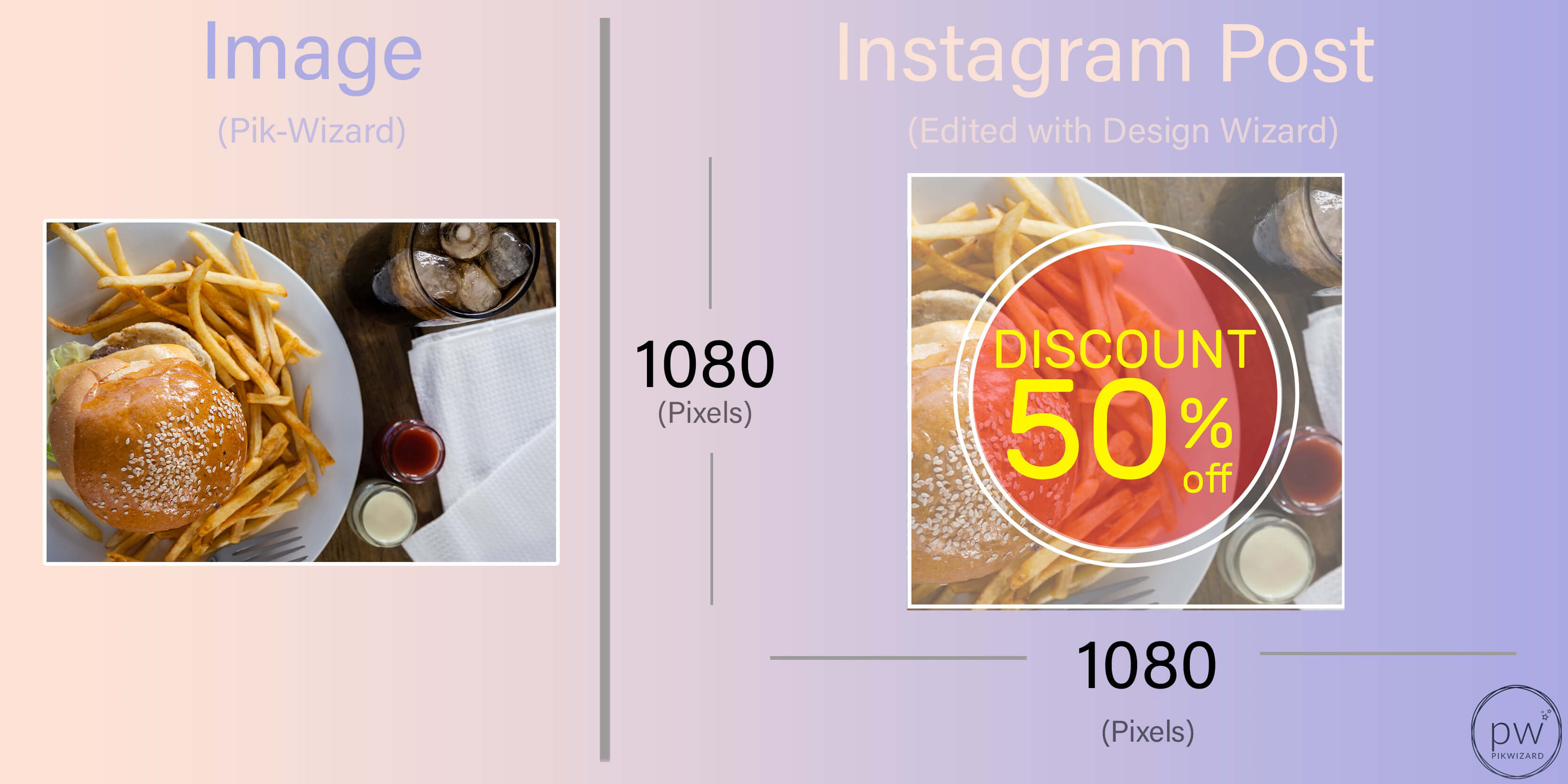 Side by side stock image and edited instagram post of a food discount - A complete beginner's guide on how to post on Instagram from a PC or Mac - Image