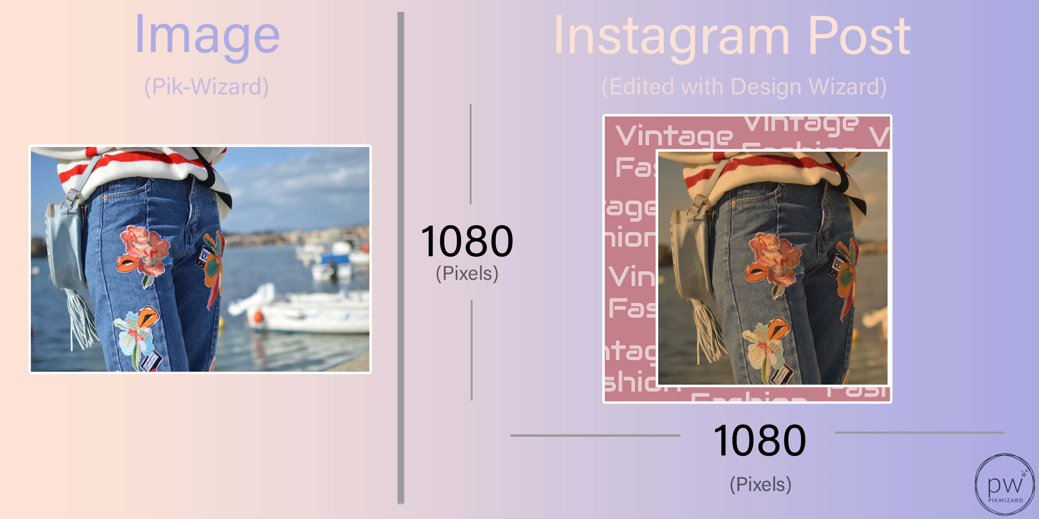Side by side stock image and edited instagram post of vintage fashion - A complete beginner's guide on how to post on Instagram from a PC or Mac - Image