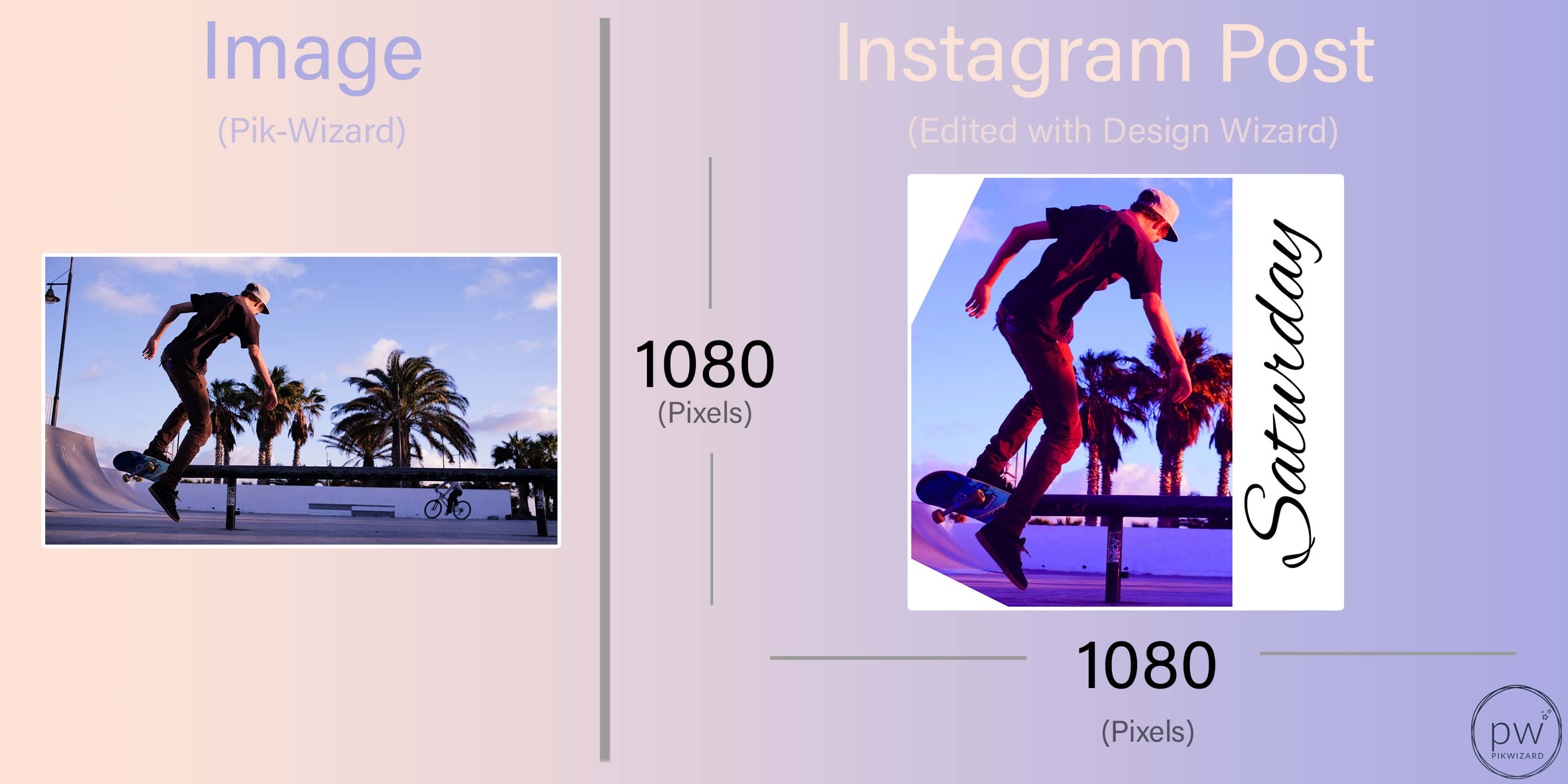 Side by side stock image and edited instagram post of lifestyle skateboarding - A complete beginner's guide on how to post on Instagram from a PC or Mac - Image