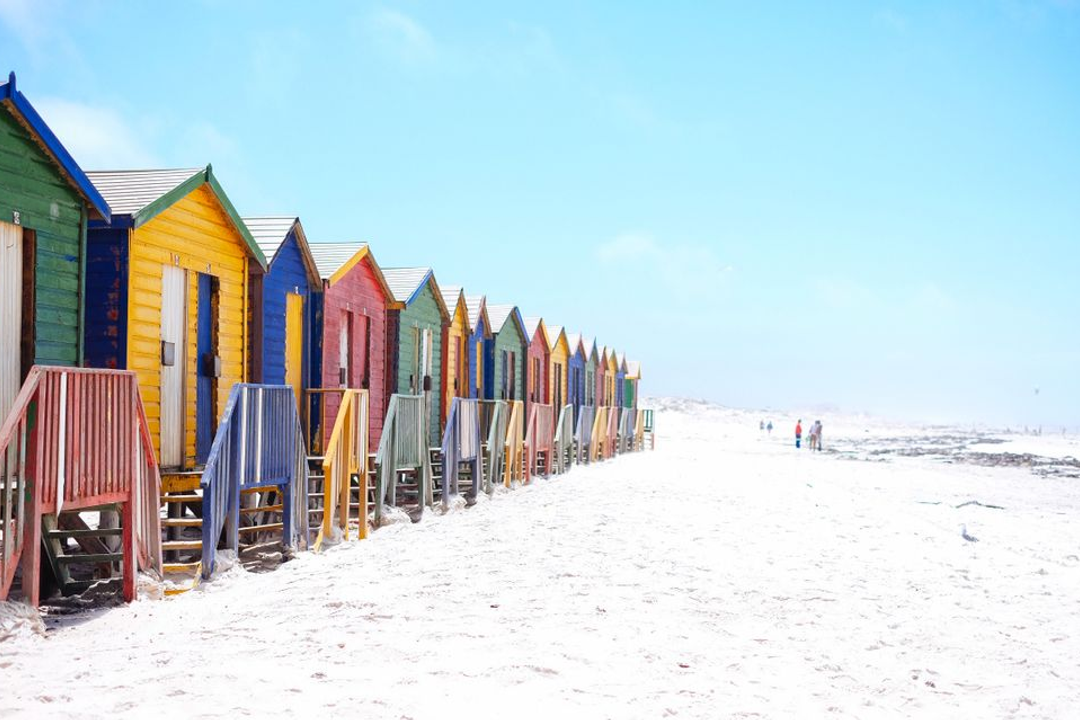 Image of the Beach with Colorful Little Houses