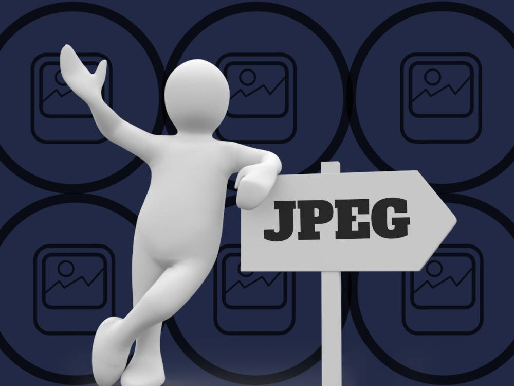3D figure standing beside a signpost, with JPEG written on it - Basic things you need to know about JPEG files - Image