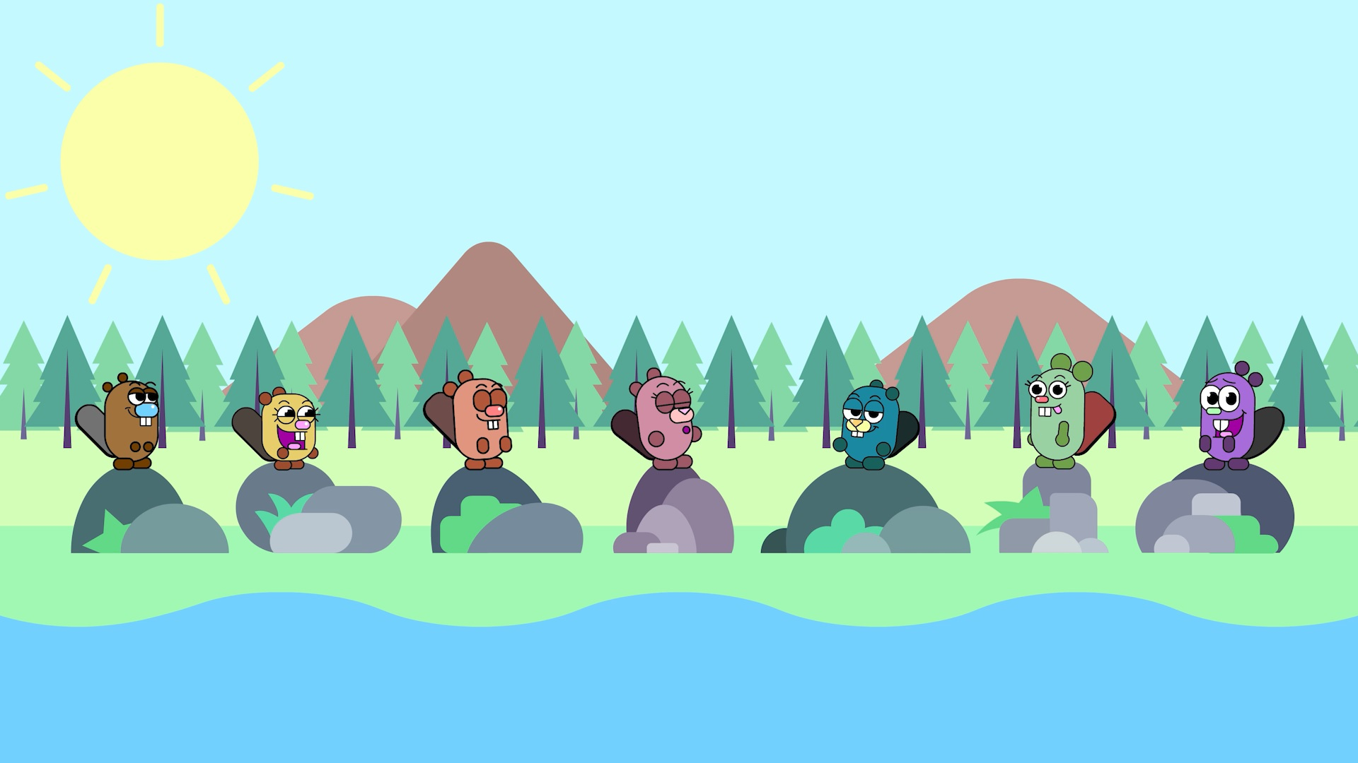 Funny cartoon beavers stand on stones by the river - When to choose minimalism and when to choose maximalism - Image