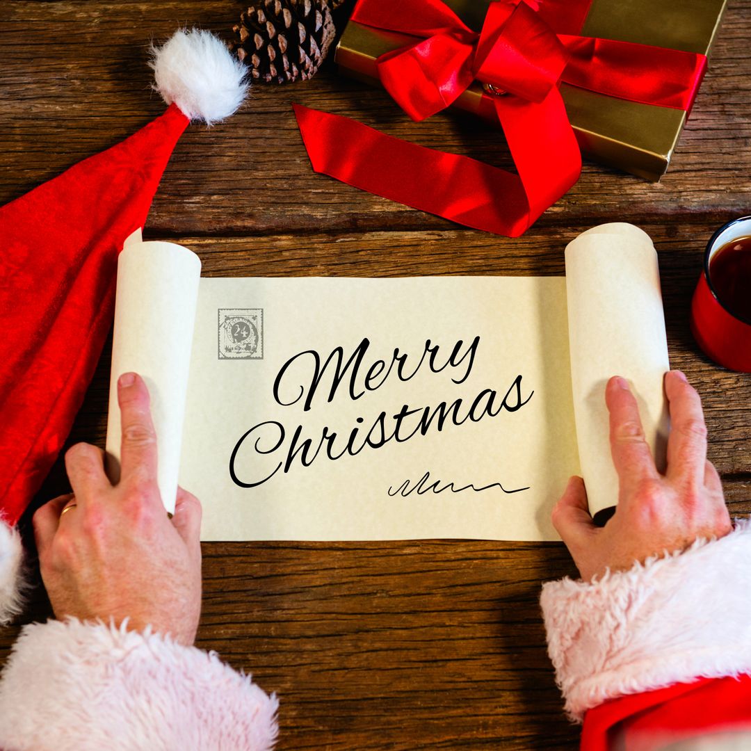 Composite of christmas greetings text over christmas decoration on wooden background - Download Free Stock Templates Pikwizard.com