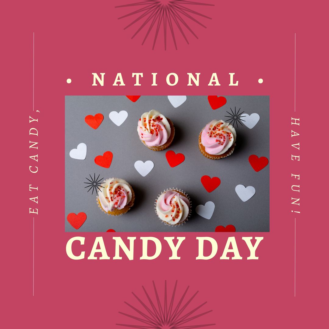 Composition of national candy day text over cupcakes - Download Free Stock Templates Pikwizard.com