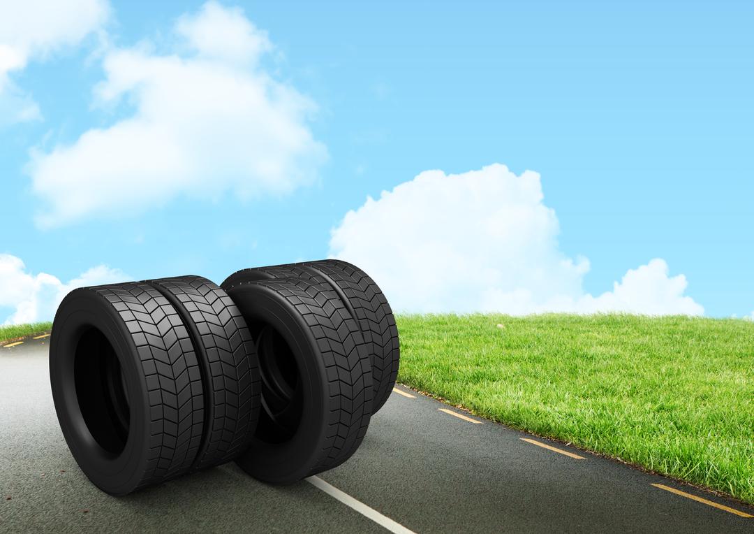 Stack of tires on the road against sky in background from Pikwizard