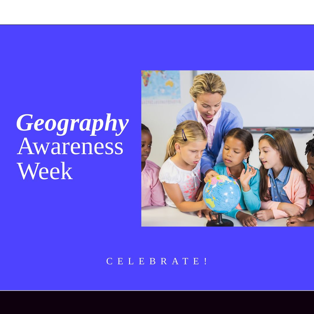 Image of geography awareness week over class of diverse pupils with globe - Download Free Stock Templates Pikwizard.com
