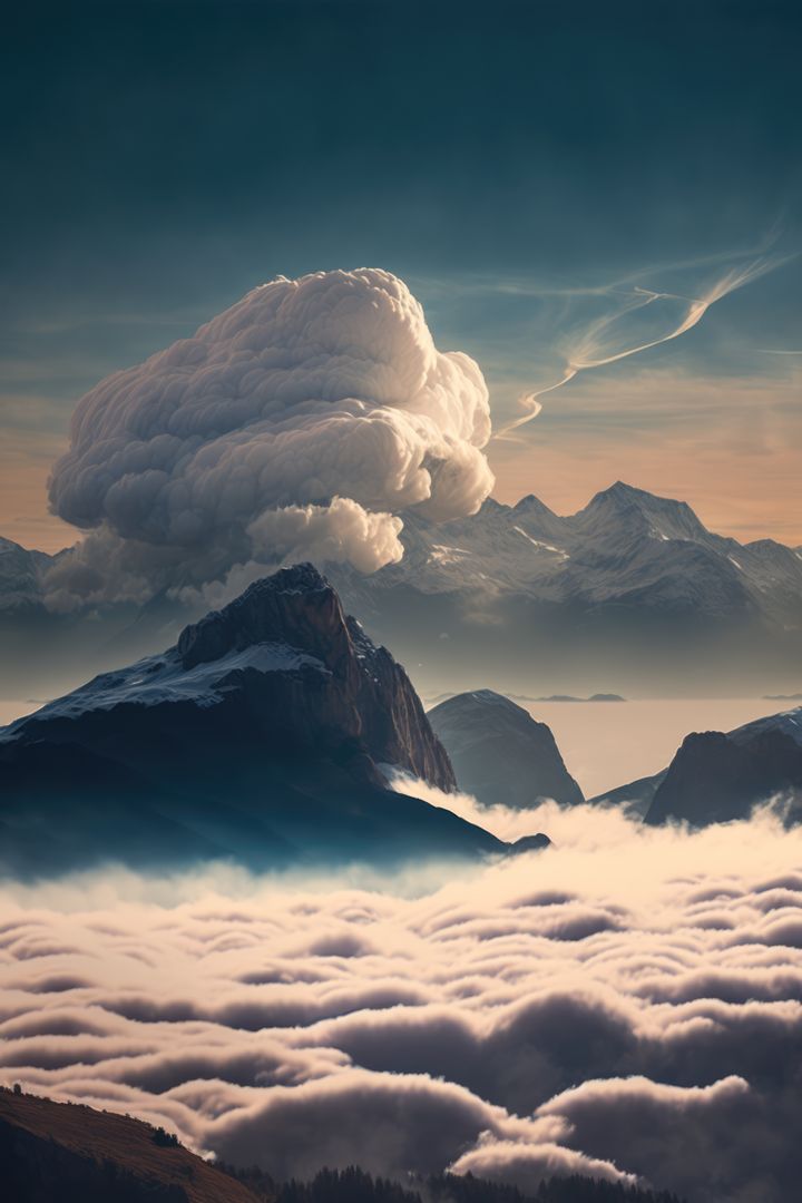 Scenery with mountains, cloud and sky created using generative ai technology - Free Images, Stock Photos and Pictures on Pikwizard.com