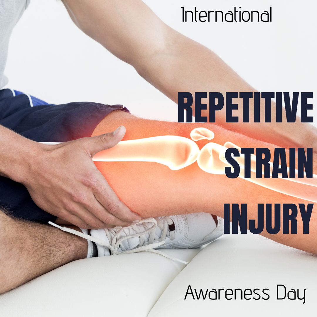 Repetitive strain injury awareness day text over mid section of caucasian male athlete holding leg - Download Free Stock Templates Pikwizard.com