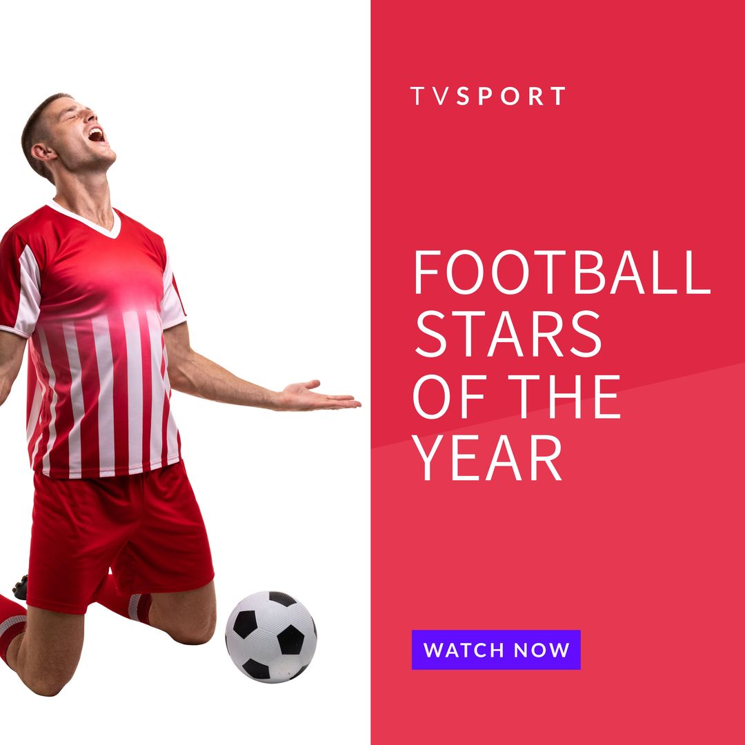 Square image of football stars of the year and successful caucasian male football player with ball - Download Free Stock Templates Pikwizard.com