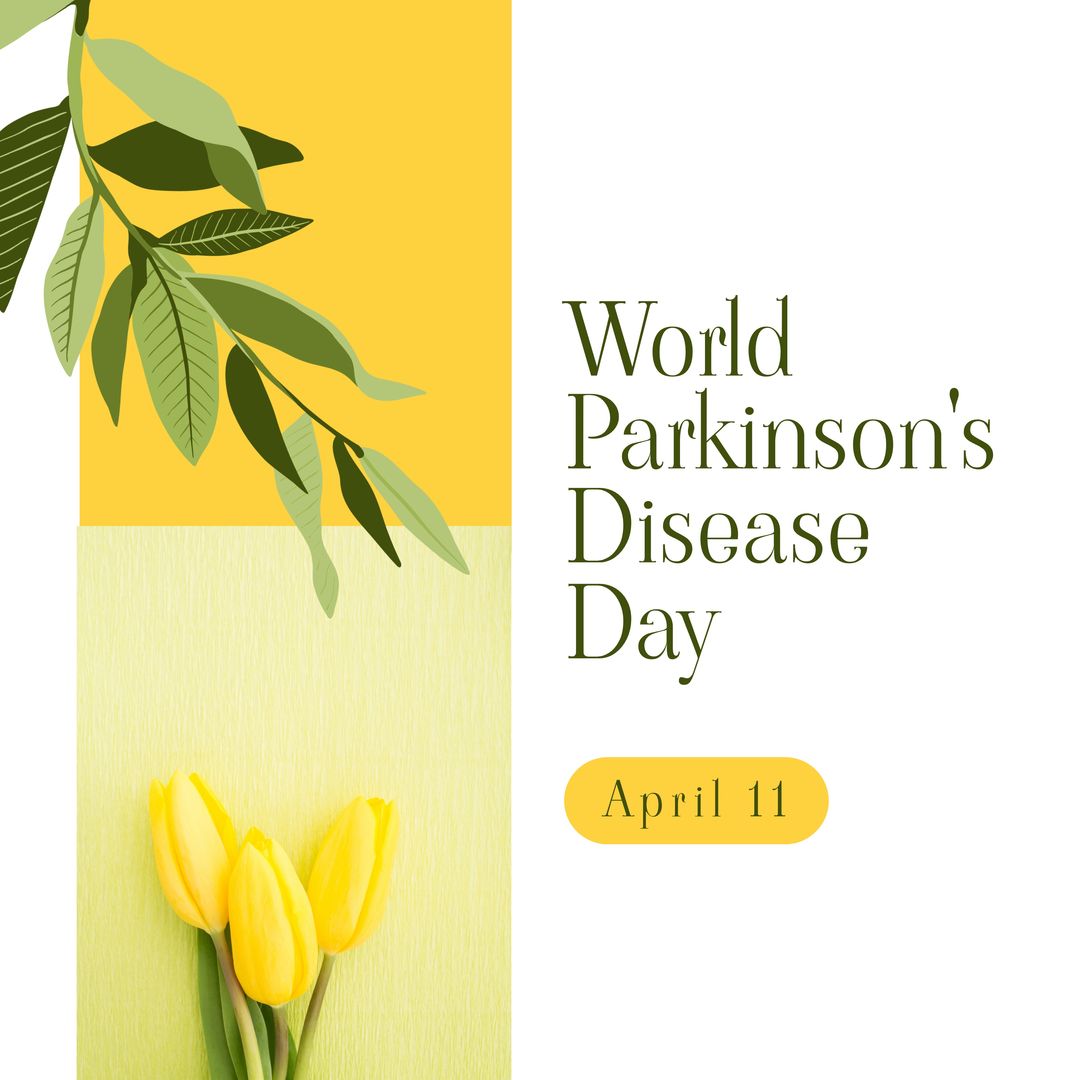 Composition of parkinson's awareness day and yellow tulips on white and yellow background - Download Free Stock Templates Pikwizard.com