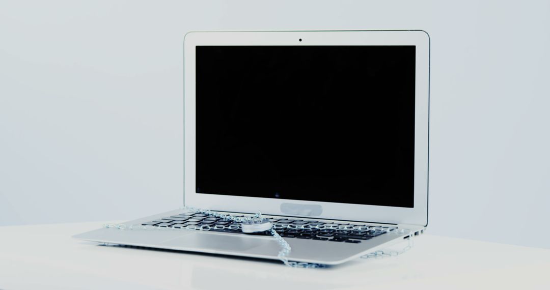 Close-up of laptop against white background 4k from Pikwizard