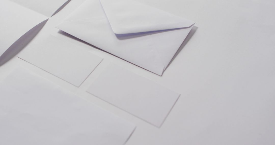 Image of envelope and white cards with copy space on white background - Free Images, Stock Photos and Pictures on Pikwizard.com