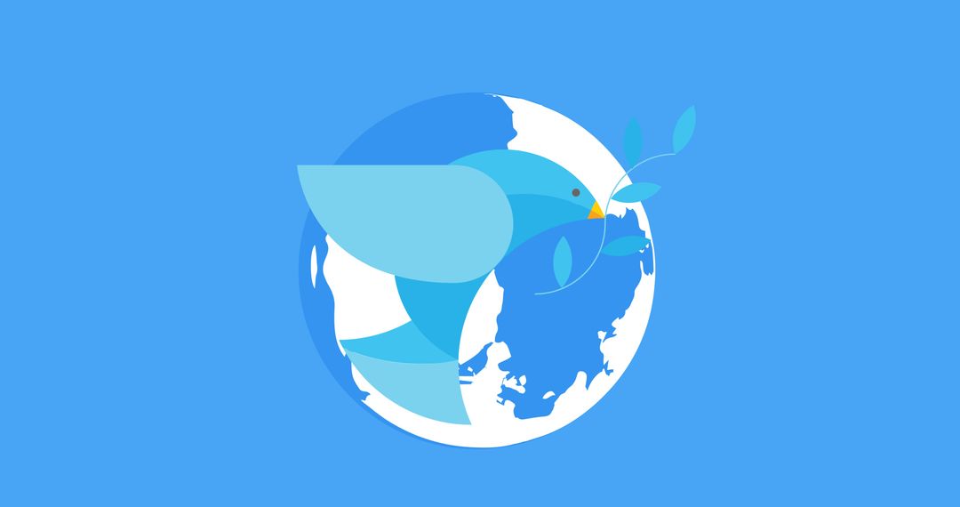 Vector image of bird with twig and globe on blue background, copy space - Free Images, Stock Photos and Pictures on Pikwizard.com