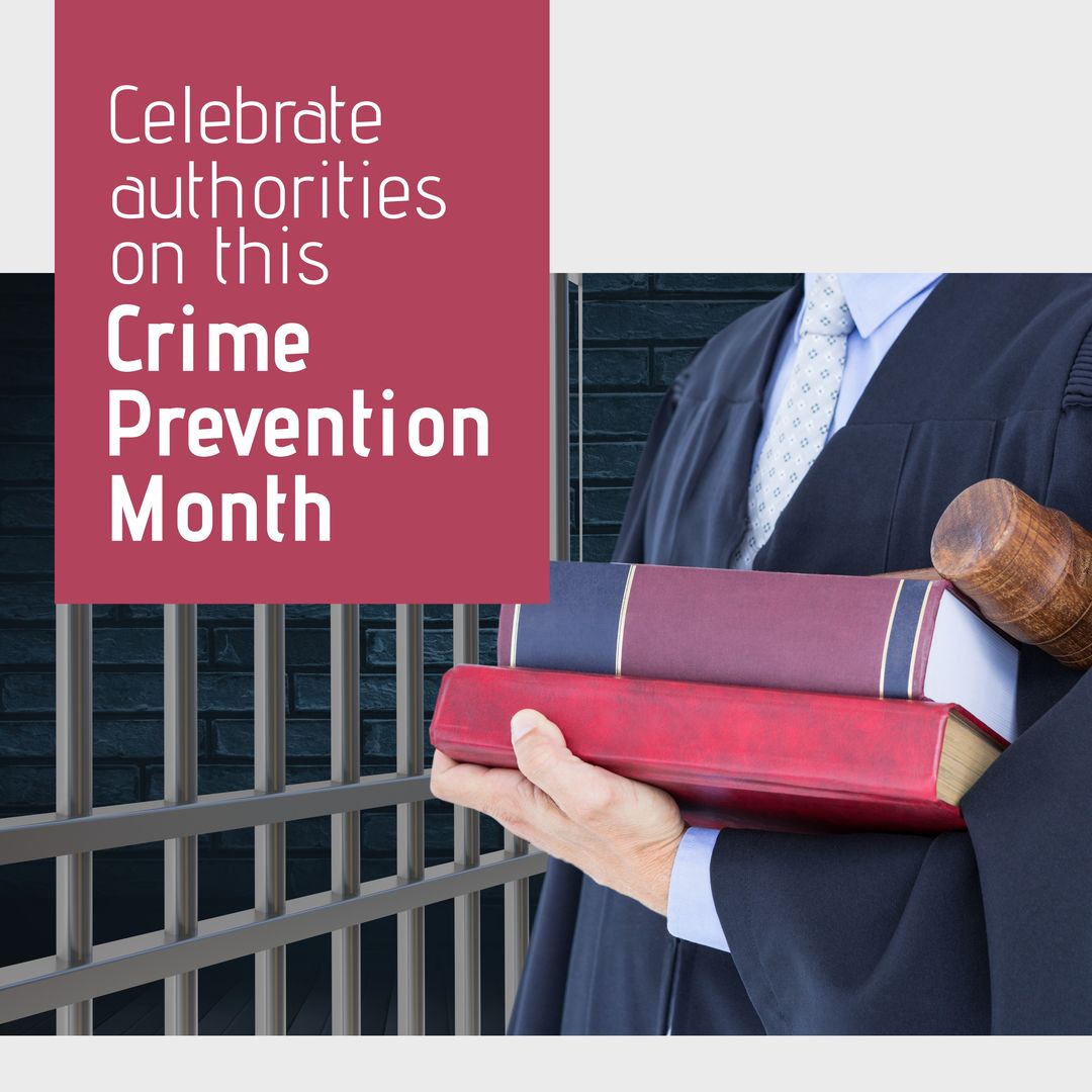 Midsection of caucasian lawyer with books and celebrate authorities on this crime prevention month - Download Free Stock Templates Pikwizard.com