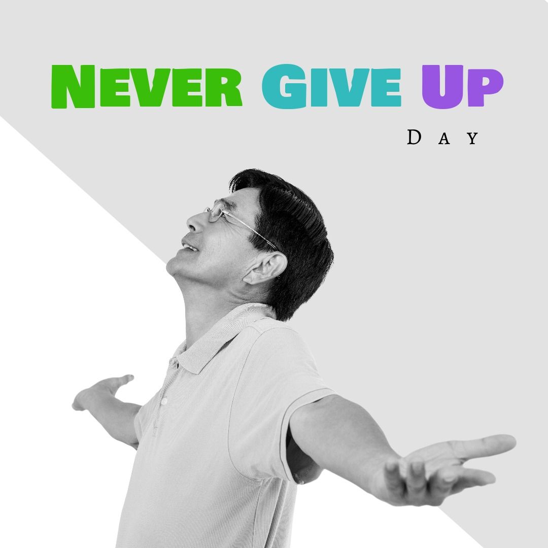 Smiling Mature Asian Man With Arms Outstretched Celebrating Never Give Up  Day - Download Free Template from Pikwizard