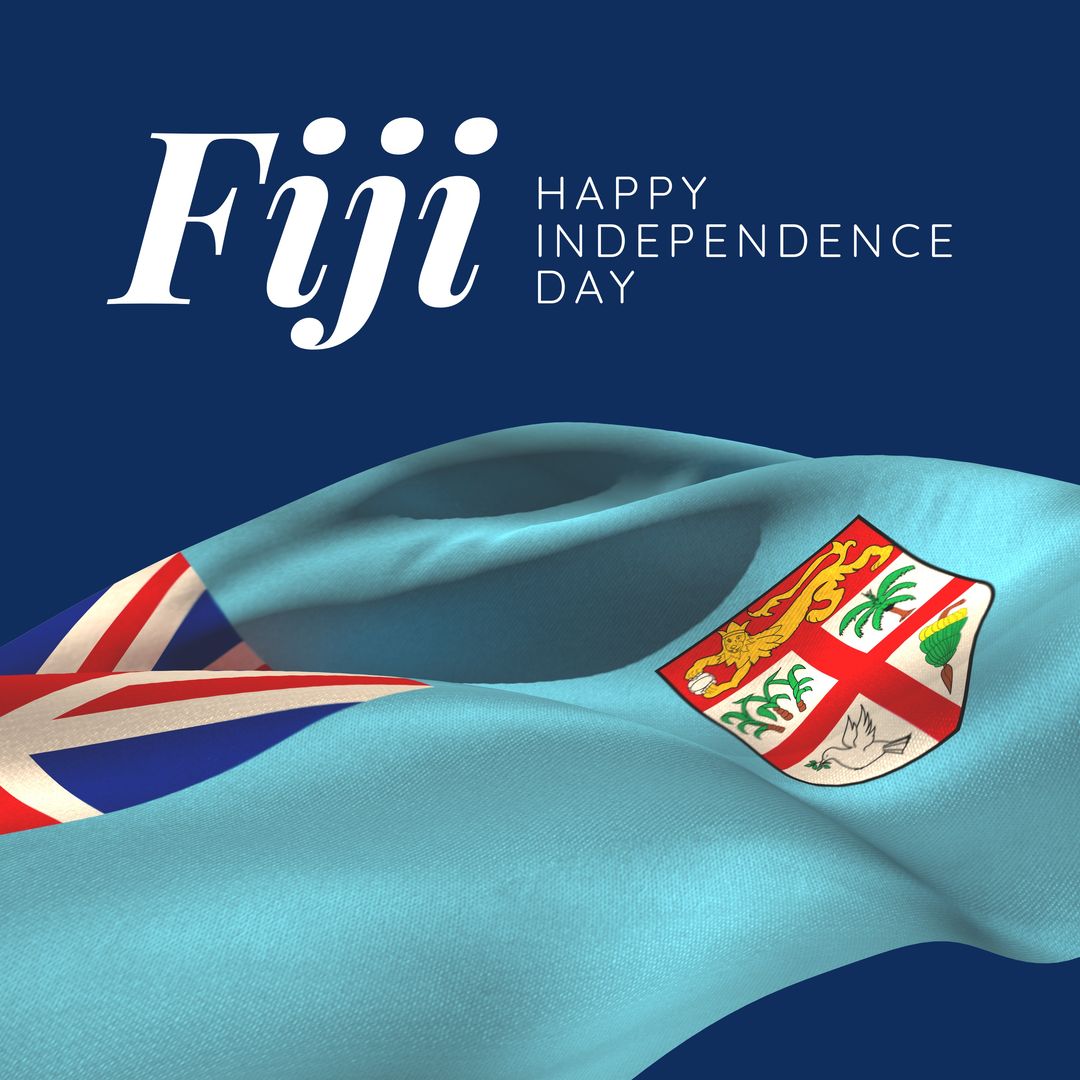 Illustrative image of fiji happy independence day text and fiji national flag over blue background - Download Free Stock Templates Pikwizard.com