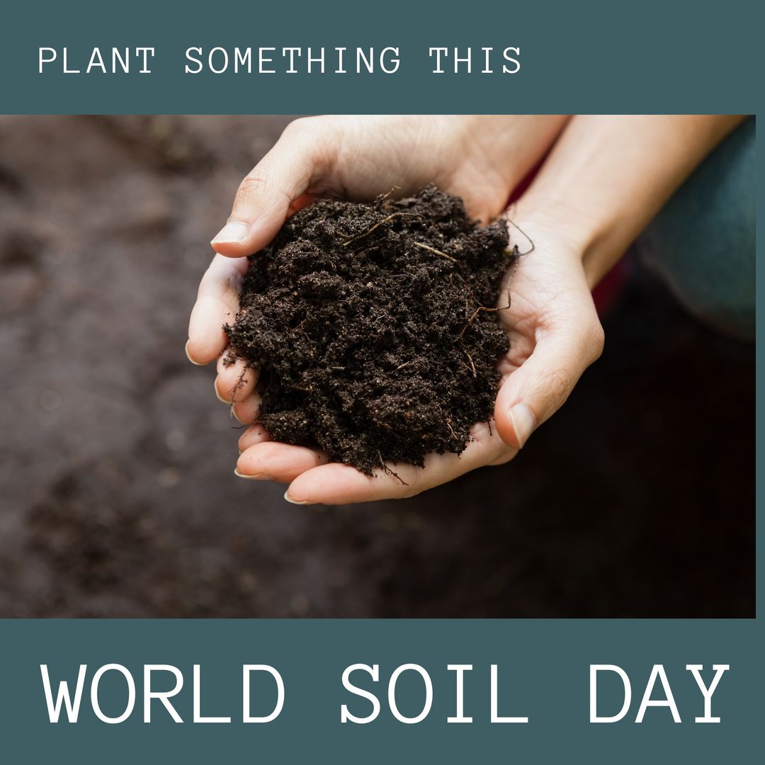 Composition of world soil day text over caucasian woman's hands with soil in garden - Download Free Stock Templates Pikwizard.com