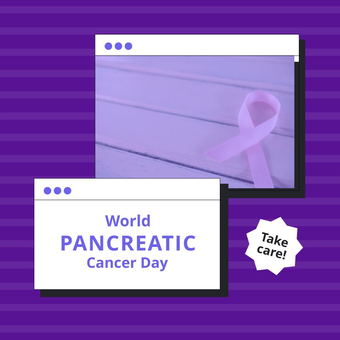 Composition of world pancreatic cancer day text with purple ribbon on purple background - Download Free Stock Templates Pikwizard.com