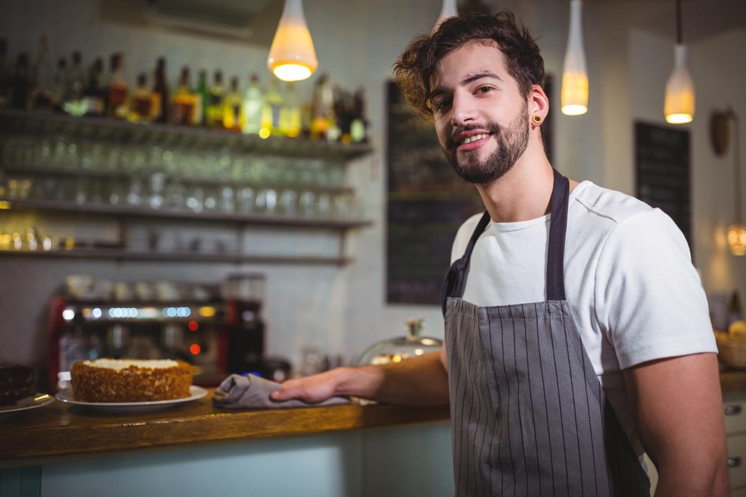 Image of a smiling waiter at the bar - Five ways graphic design can help grow your business - Image