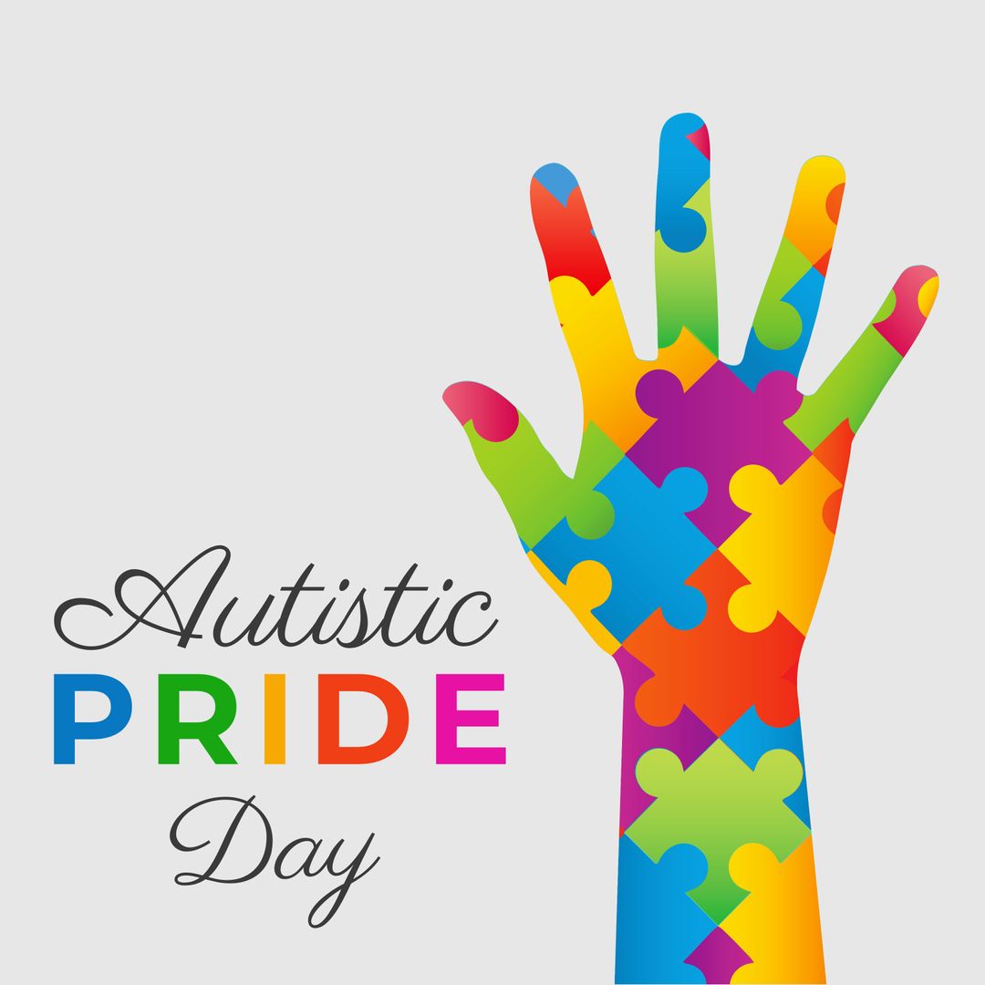 Composition of autistic pride day text over colourful hand - Download Free Stock Templates Pikwizard.com