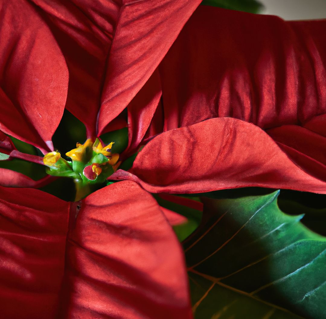 Close up of red poinsettia flowers created using generative ai technology - Free Images, Stock Photos and Pictures on Pikwizard.com