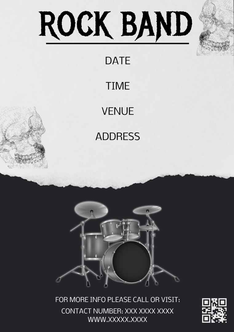 Rock Band Concert Flyer with Drum Set Illustration - Download Free Template  from Pikwizard