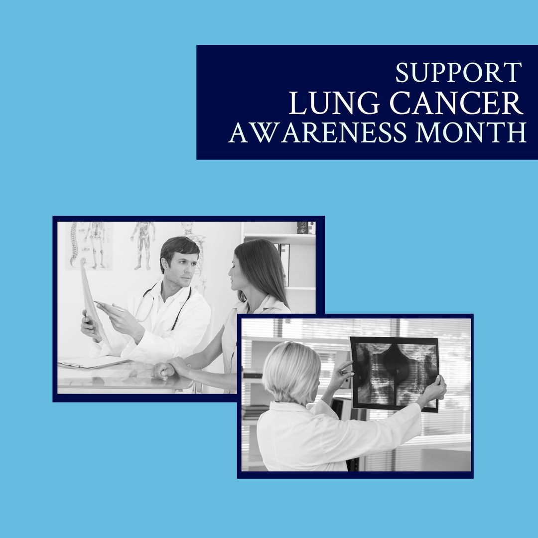 Image of lungs cancer awareness concept over photos with caucasian doctors - Download Free Stock Templates Pikwizard.com