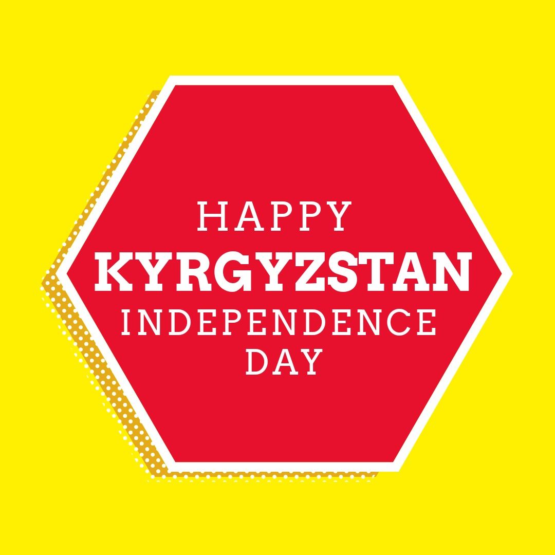Illustration of happy kyrgyzstan independence day text on red hexagon shape over yellow background - Download Free Stock Templates Pikwizard.com