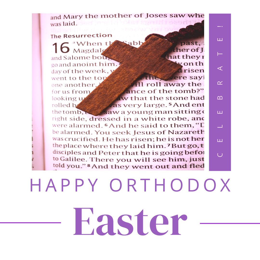 Composite of wooden rosary beads on bible and happy orthodox easter and celebrate text - Download Free Stock Templates Pikwizard.com