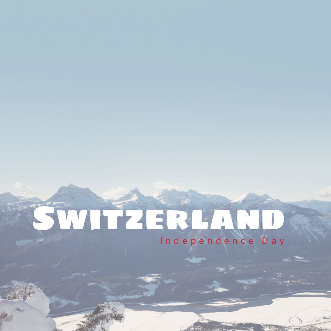 Scenic view of snowcapped mountains against clear sky and switzerland independence day text - Download Free Stock Templates Pikwizard.com