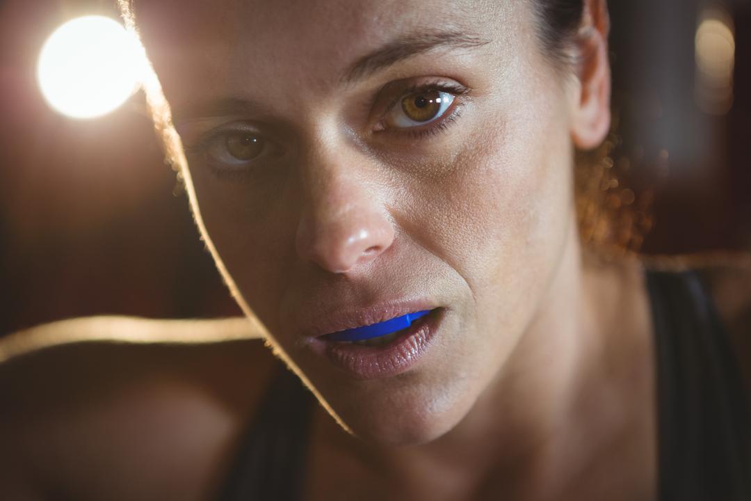 Woman with a mouth guard 