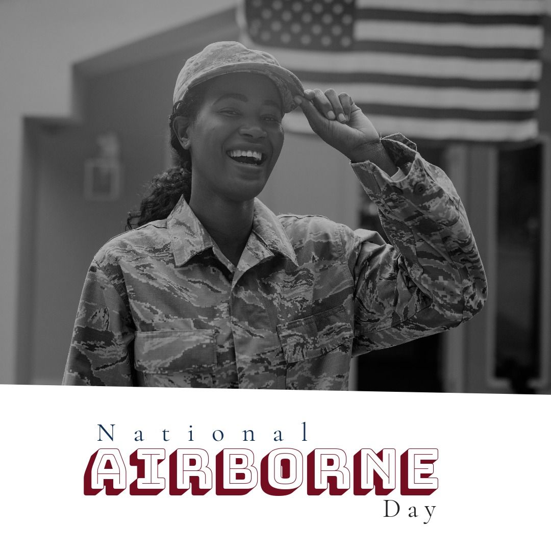 Digital portrait of cheerful african american female soldier with national airborne day text - Download Free Stock Templates Pikwizard.com
