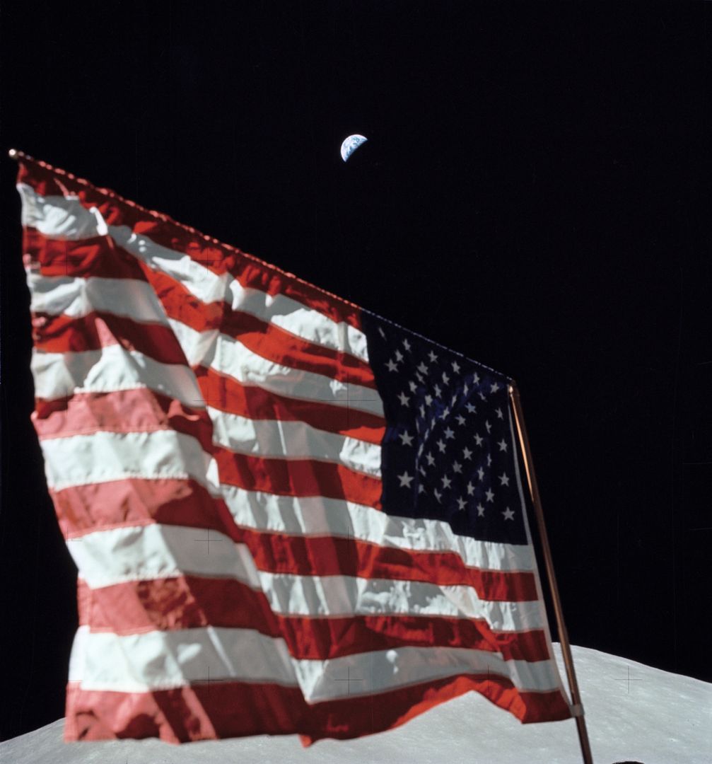 Close-up view of U.S. flag deployed on Moon by Apollo 17 crew - Free Images, Stock Photos and Pictures on Pikwizard.com