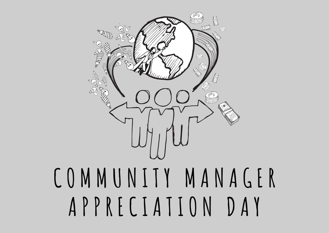 Composition of community manager appreciation day text over icons on grey backgorund - Free Images, Stock Photos and Pictures on Pikwizard.com