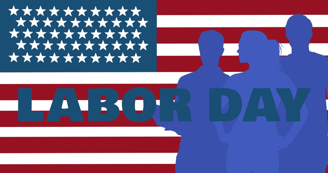 Illustration of flag of america with blue silhouette workers and labor day text - Free Images, Stock Photos and Pictures on Pikwizard.com