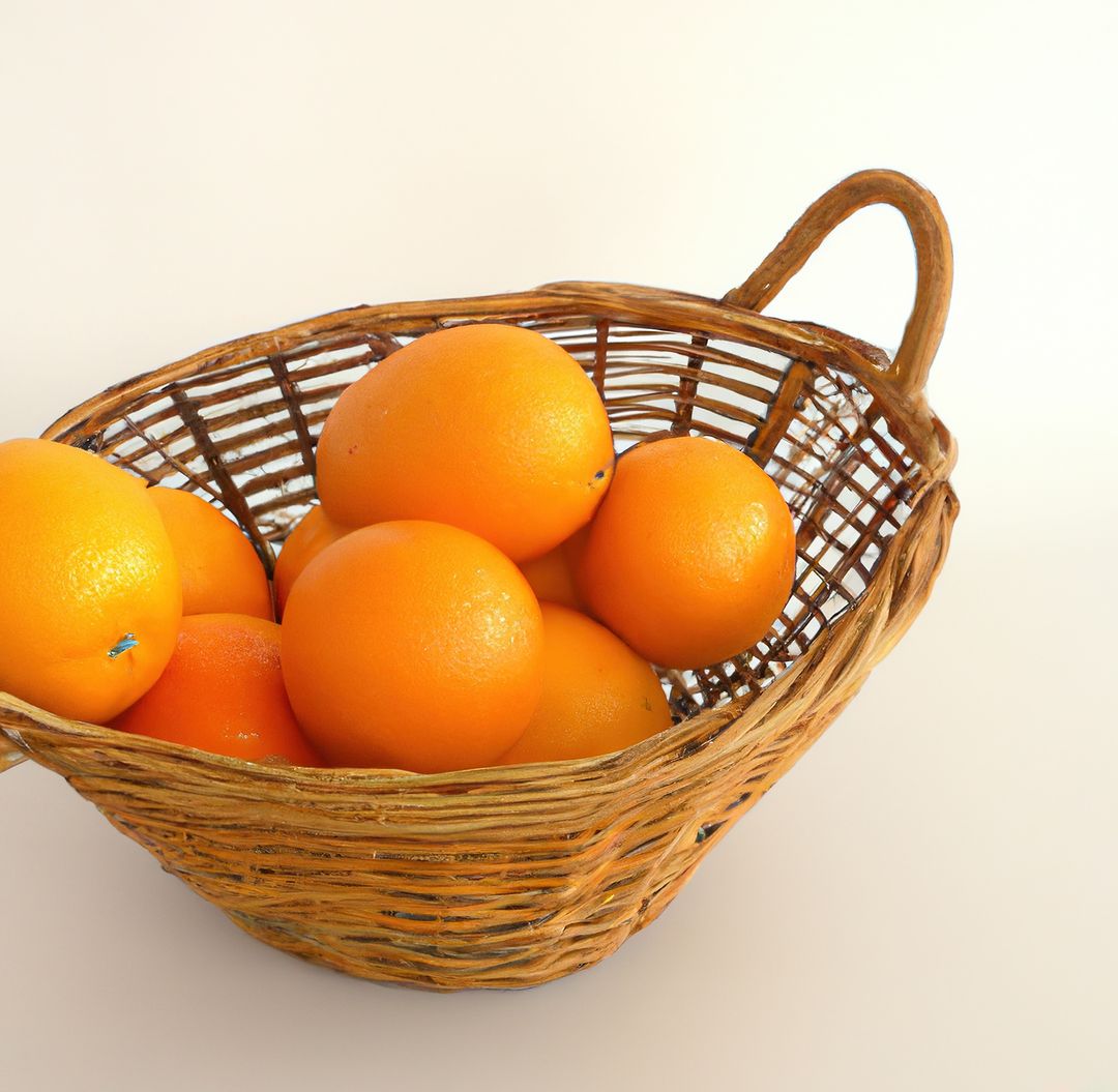 Image of close up of heap of oranges in traditional wicker basket on white background - Free Images, Stock Photos and Pictures on Pikwizard.com