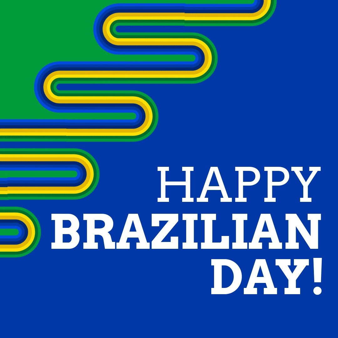 Illustration of happy brazilian day text with yellow scribbles on blue