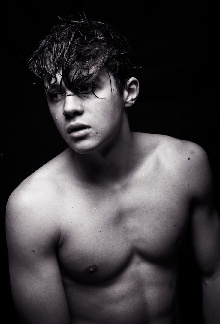 Moody Shirtless Young Man with Wet Hair in Black and White - Download Free  Image from Pikwizard