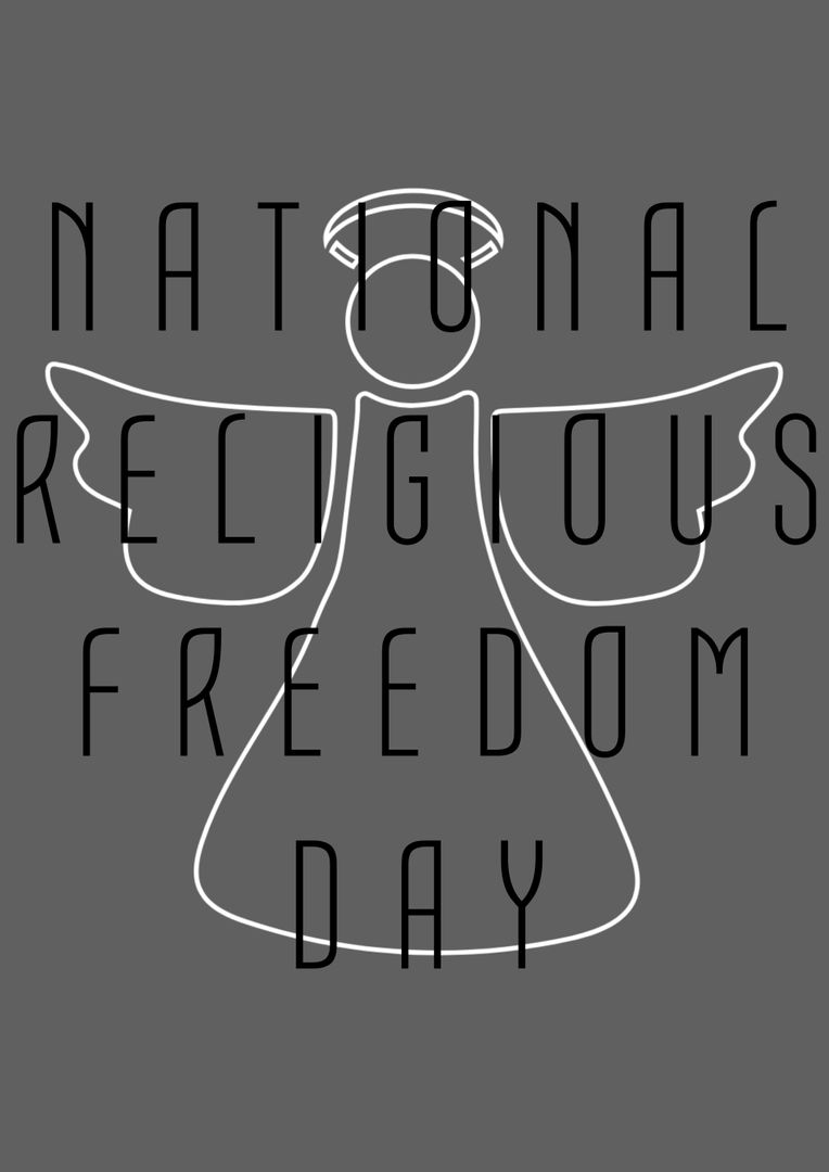 Vector image of national religious freedom day text and angel on gray background - Free Images, Stock Photos and Pictures on Pikwizard.com