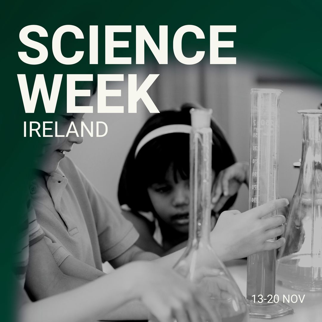 Composition of science week ireland text with diverse schoolchildren holding beakers and test tubes - Download Free Stock Templates Pikwizard.com