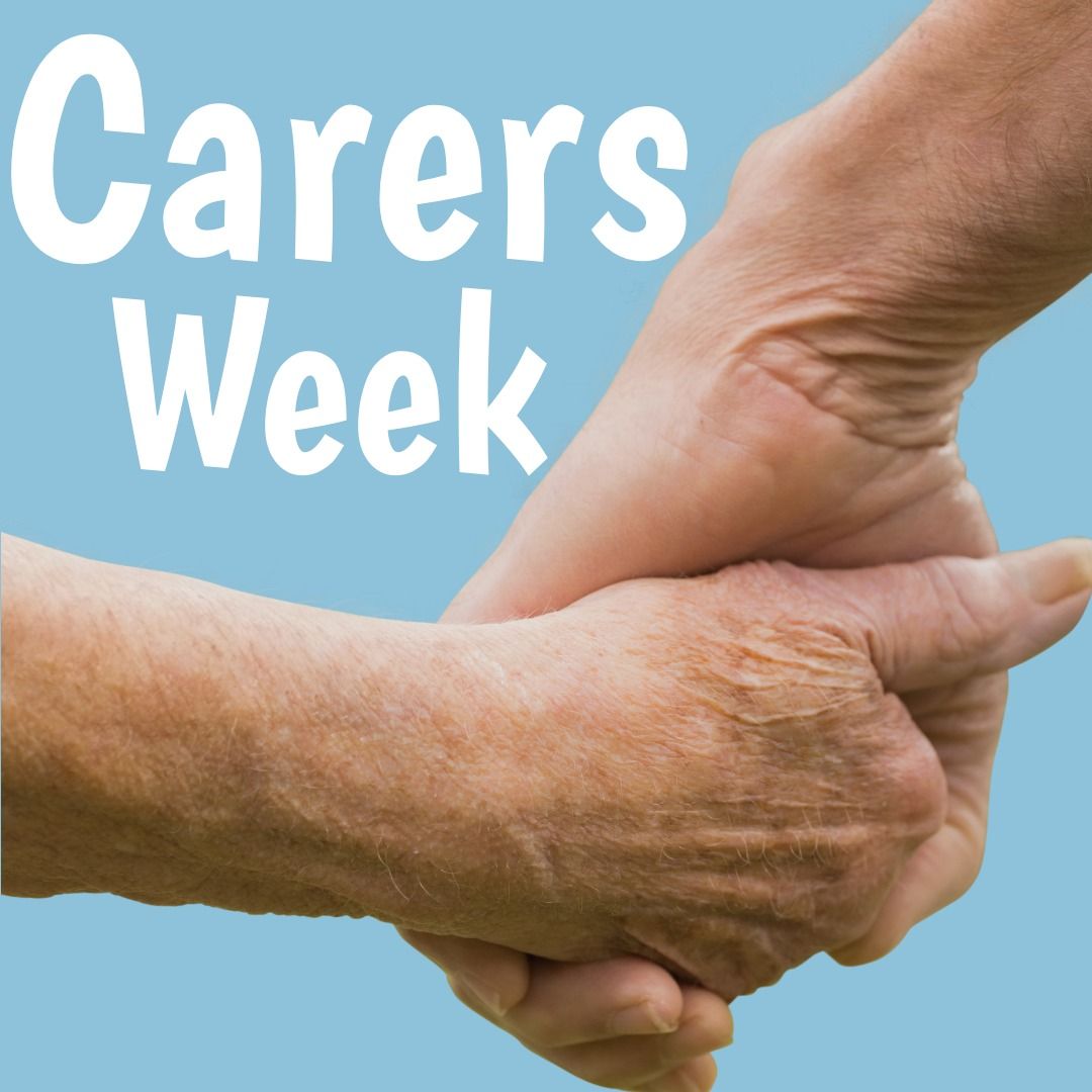 Carers week text by hands of caucasian caretaker and senior person against blue background - Download Free Stock Templates Pikwizard.com