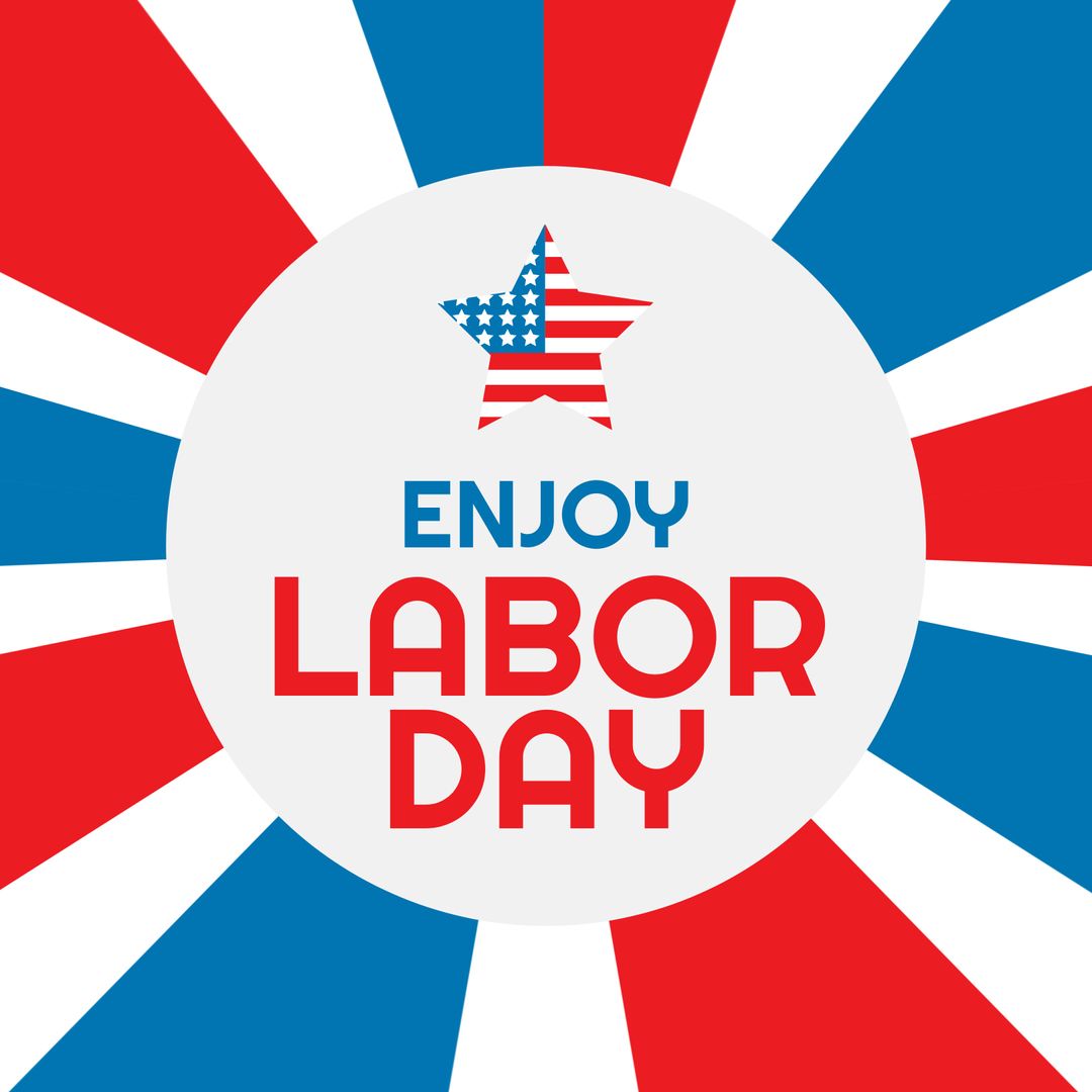 Vector image of star shape flag, enjoy labor day text with red and blue patterns, copy space - Download Free Stock Templates Pikwizard.com