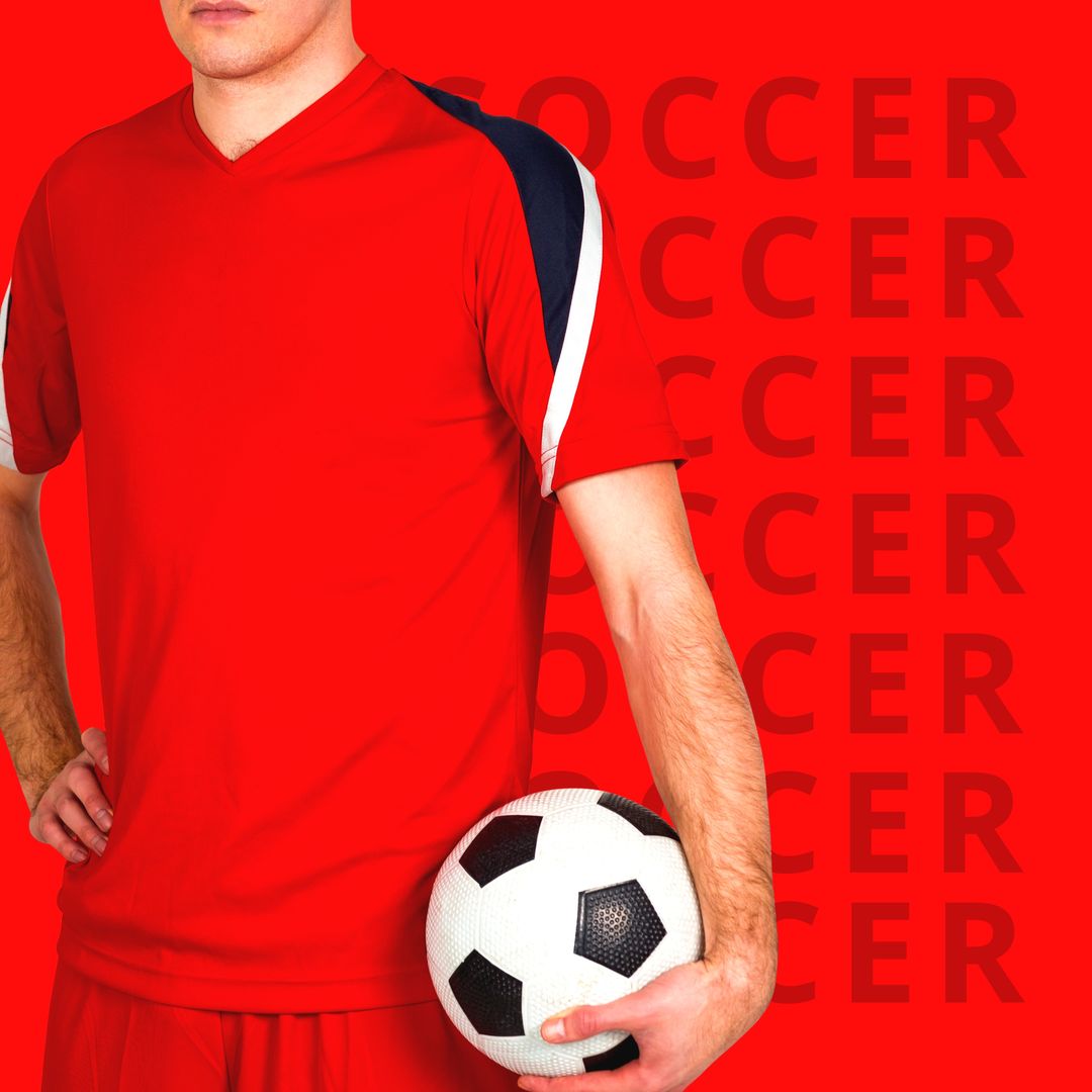 Square image of multiplied soccer and midsection of caucasian male player with ball - Download Free Stock Templates Pikwizard.com